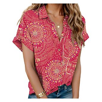 Zeagoo Women's Linen Cotton Short Sleeve Button Down Collared Blouses Casual Summer Tops