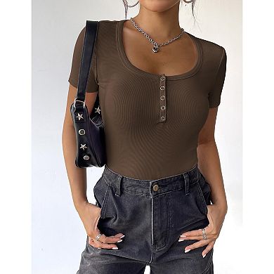 Zeagoo Women's Business Casual Short Sleeve Square Neck Slim Basic Baby Tees