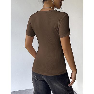 Zeagoo Women's Business Casual Short Sleeve Square Neck Slim Basic Baby Tees