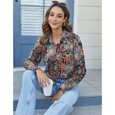 Zeagoo Women's Long Sleeve Button Down Dress Shirts Classic Collared Work Office Blouse with Pocket