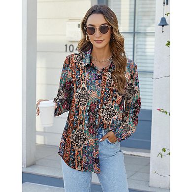 Zeagoo Women's Long Sleeve Button Down Dress Shirts Classic Collared Work Office Blouse with Pocket