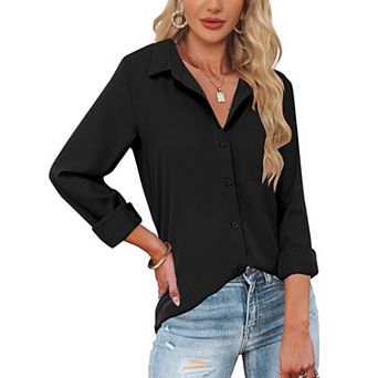 Zeagoo Women's Long Sleeve Button Down Dress Shirts Classic Collared Work Office Blouse with Pocket