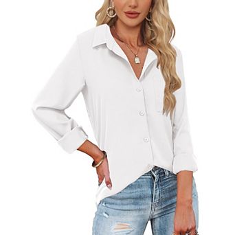 Zeagoo Women's Long Sleeve Button Down Dress Shirts Classic Collared Work Office Blouse with Pocket