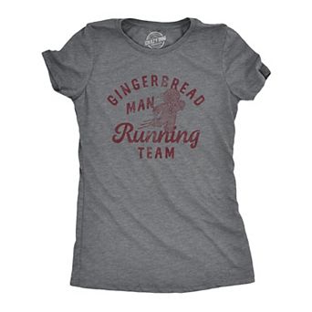 Womens Gingerbread Man Running Team T Shirt Funny Xmas Cookie Sprinting Joke Tee for Ladies