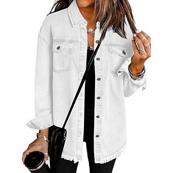 Zeagoo Women's Ripped Fringe Denim Jean Jackets Casual Long Sleeve Pocket Coats