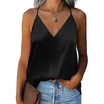 Zeagoo Women's Satin Tank Top V Neck Summer Camisole Soft Spaghetti Strap Shirt