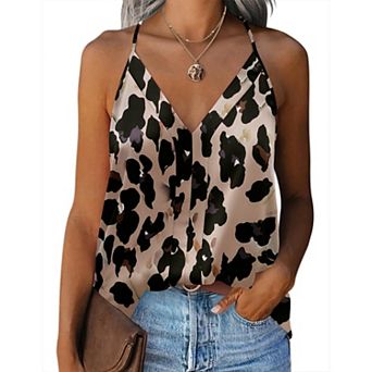 Zeagoo Women's Satin Tank Top V Neck Summer Camisole Soft Spaghetti Strap Shirt