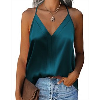 Zeagoo Women's Satin Tank Top V Neck Summer Camisole Soft Spaghetti Strap Shirt