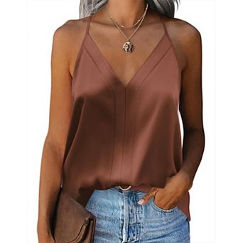 Zeagoo Women's Satin Tank Top V Neck Summer Camisole Soft Spaghetti Strap Shirt