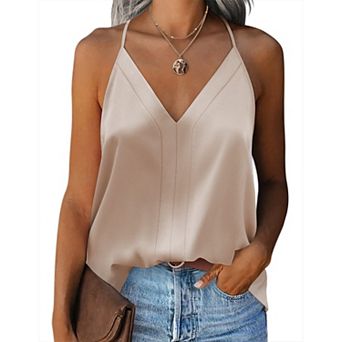 Zeagoo Women's Satin Tank Top V Neck Summer Camisole Soft Spaghetti Strap Shirt