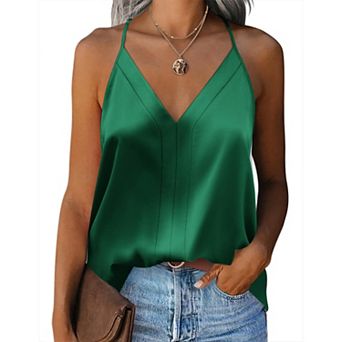 Zeagoo Women's Satin Tank Top V Neck Summer Camisole Soft Spaghetti Strap Shirt