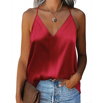 Zeagoo Women's Satin Tank Top V Neck Summer Camisole Soft Spaghetti Strap Shirt