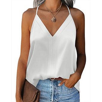 Zeagoo Women's Satin Tank Top V Neck Summer Camisole Soft Spaghetti Strap Shirt