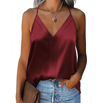 Zeagoo Women's Satin Tank Top V Neck Summer Camisole Soft Spaghetti Strap Shirt
