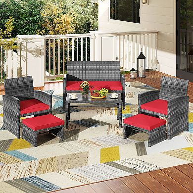 Costway 6PCS Patio Furniture Set Outdoor Sectional Conversation PE Rattan Sofa Set