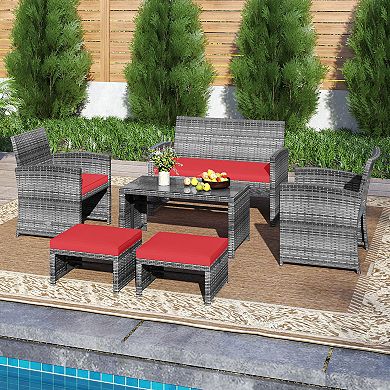 Costway 6PCS Patio Furniture Set Outdoor Sectional Conversation PE Rattan Sofa Set