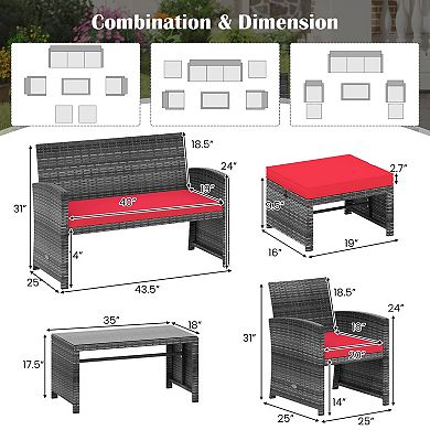 Costway 6PCS Patio Furniture Set Outdoor Sectional Conversation PE Rattan Sofa Set