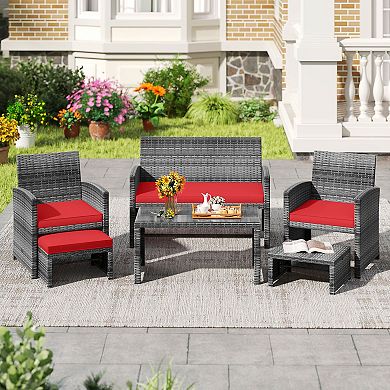 Costway 6PCS Patio Furniture Set Outdoor Sectional Conversation PE Rattan Sofa Set