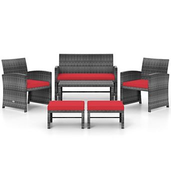 Costway 6 pc Patio Furniture Set Outdoor Sectional Conversation PE Rattan Sofa Set