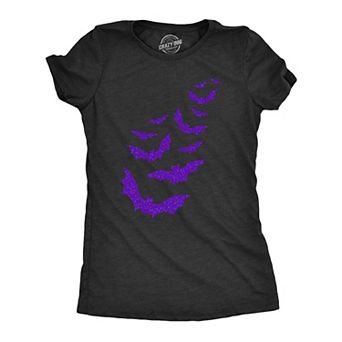 Womens Glitter Bats T Shirt Funny Cute Halloween Graphic Cool Novelty Tee for Ladies
