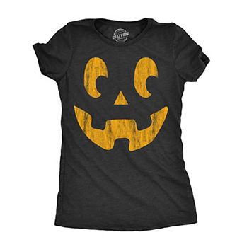 Womens Side Eye Steve Pumpkin T Shirt Funny Halloween Jack O Lantern Weird Smile Tee for Ladies