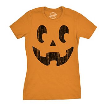 Womens Side Eye Steve Pumpkin T Shirt Funny Halloween Jack O Lantern Weird Smile Tee for Ladies