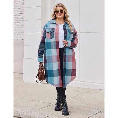 Zeagoo Women's Flannel Plaid Button Down Shirts Long Sleeve Lapel Shacket Jacket Coats