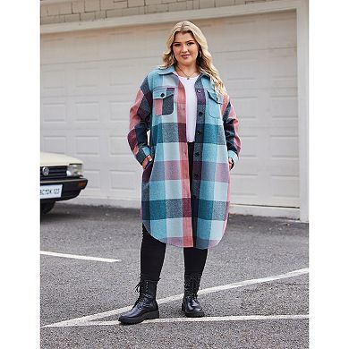 Zeagoo Women's Flannel Plaid Button Down Shirts Long Sleeve Lapel Shacket Jacket Coats