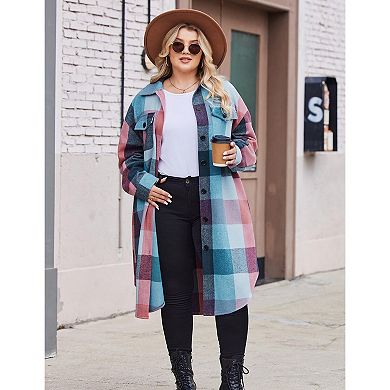 Zeagoo Women's Flannel Plaid Button Down Shirts Long Sleeve Lapel Shacket Jacket Coats