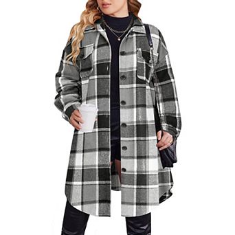 Zeagoo Women's Flannel Plaid Button Down Shirts Long Sleeve Lapel Shacket Jacket Coats