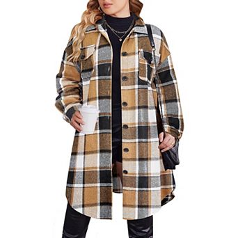 Zeagoo Women's Flannel Plaid Button Down Shirts Long Sleeve Lapel Shacket Jacket Coats