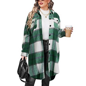 Zeagoo Women's Flannel Plaid Button Down Shirts Long Sleeve Lapel Shacket Jacket Coats
