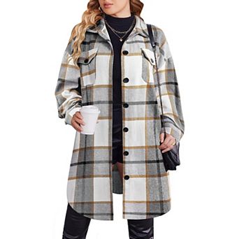 Zeagoo Women's Flannel Plaid Button Down Shirts Long Sleeve Lapel Shacket Jacket Coats