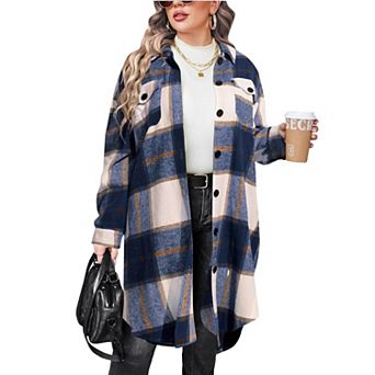 Zeagoo Women's Flannel Plaid Button Down Shirts Long Sleeve Lapel Shacket Jacket Coats
