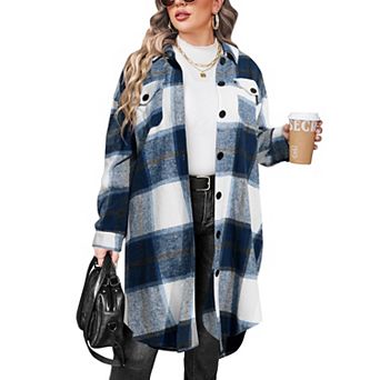 Zeagoo Women's Flannel Plaid Button Down Shirts Long Sleeve Lapel Shacket Jacket Coats