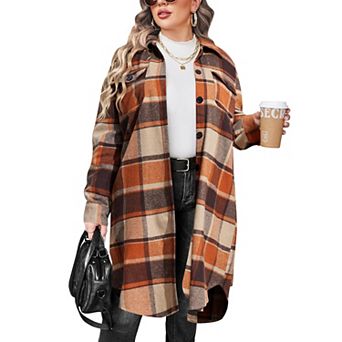 Zeagoo Women's Flannel Plaid Button Down Shirts Long Sleeve Lapel Shacket Jacket Coats