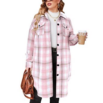 Zeagoo Women's Flannel Plaid Button Down Shirts Long Sleeve Lapel Shacket Jacket Coats