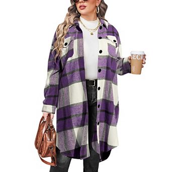 Zeagoo Women's Flannel Plaid Button Down Shirts Long Sleeve Lapel Shacket Jacket Coats