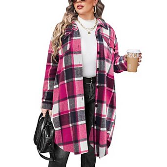 Zeagoo Women's Flannel Plaid Button Down Shirts Long Sleeve Lapel Shacket Jacket Coats