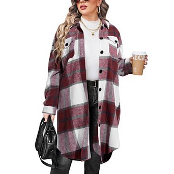 Zeagoo Women's Flannel Plaid Button Down Shirts Long Sleeve Lapel Shacket Jacket Coats