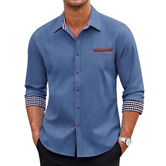 COOFANDY Men's Casual Dress Shirt Button Down Shirts Regular fit Denim Work Classic Western Snap