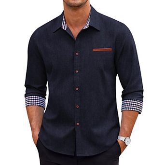 COOFANDY Men's Casual Dress Shirt Button Down Shirts Regular fit Denim Work Classic Western Snap