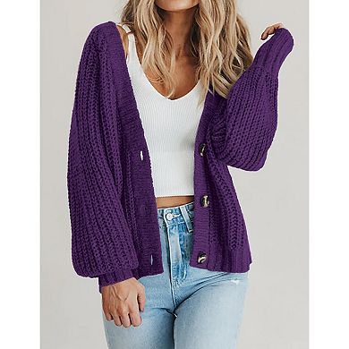 Zeagoo Women's Fall Cardigans V Neck Button Down Chunky Knitted Loose Cardigans Sweater