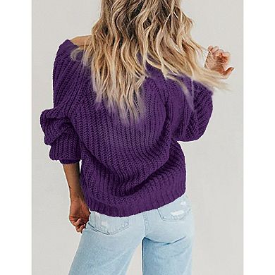 Zeagoo Women's Fall Cardigans V Neck Button Down Chunky Knitted Loose Cardigans Sweater