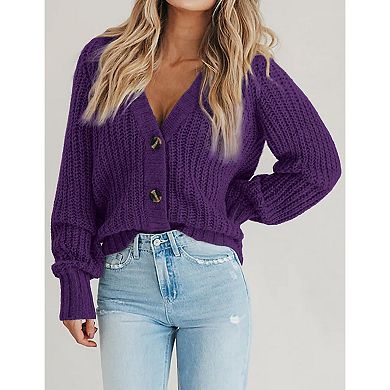Zeagoo Women's Fall Cardigans V Neck Button Down Chunky Knitted Loose Cardigans Sweater