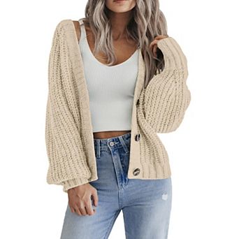 Zeagoo Women's Fall Cardigans V Neck Button Down Chunky Knitted Loose Cardigans Sweater