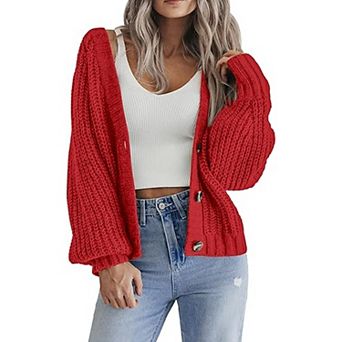 Zeagoo Women's Fall Cardigans V Neck Button Down Chunky Knitted Loose Cardigans Sweater