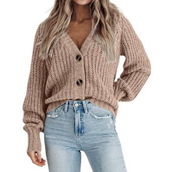Zeagoo Women's Fall Cardigans V Neck Button Down Chunky Knitted Loose Cardigans Sweater