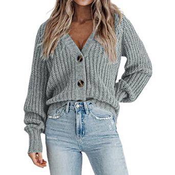Zeagoo Women's Fall Cardigans V Neck Button Down Chunky Knitted Loose Cardigans Sweater