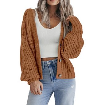Zeagoo Women's Fall Cardigans V Neck Button Down Chunky Knitted Loose Cardigans Sweater